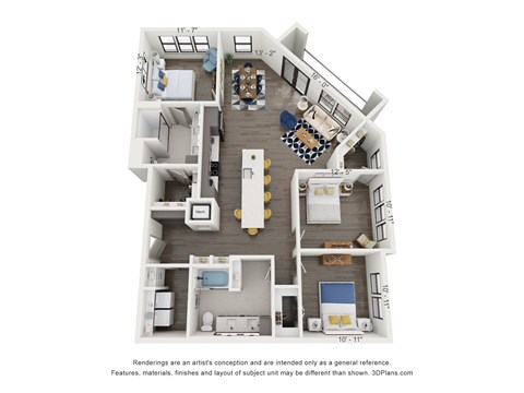 Floor plan for 3 beds, 2 baths, 1476 sqft